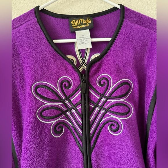Bob Mackie Wearable Art Sz 1X Fleece Jacket Womens Embroidered Full Zip Purple - Picture 3 of 6